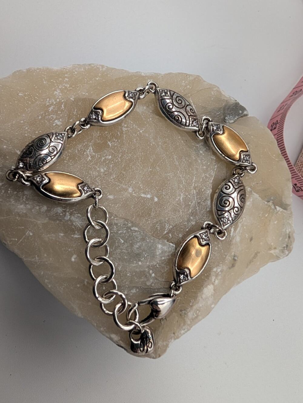 Brighton Gold & Silver Tone Link Bracelet with Clear Pave Accents & Extender